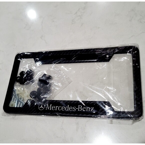 2PC US License Plate Frame Holder For Mercedes Benz Black Aluminum w Tire Stems - Picture 1 of 8